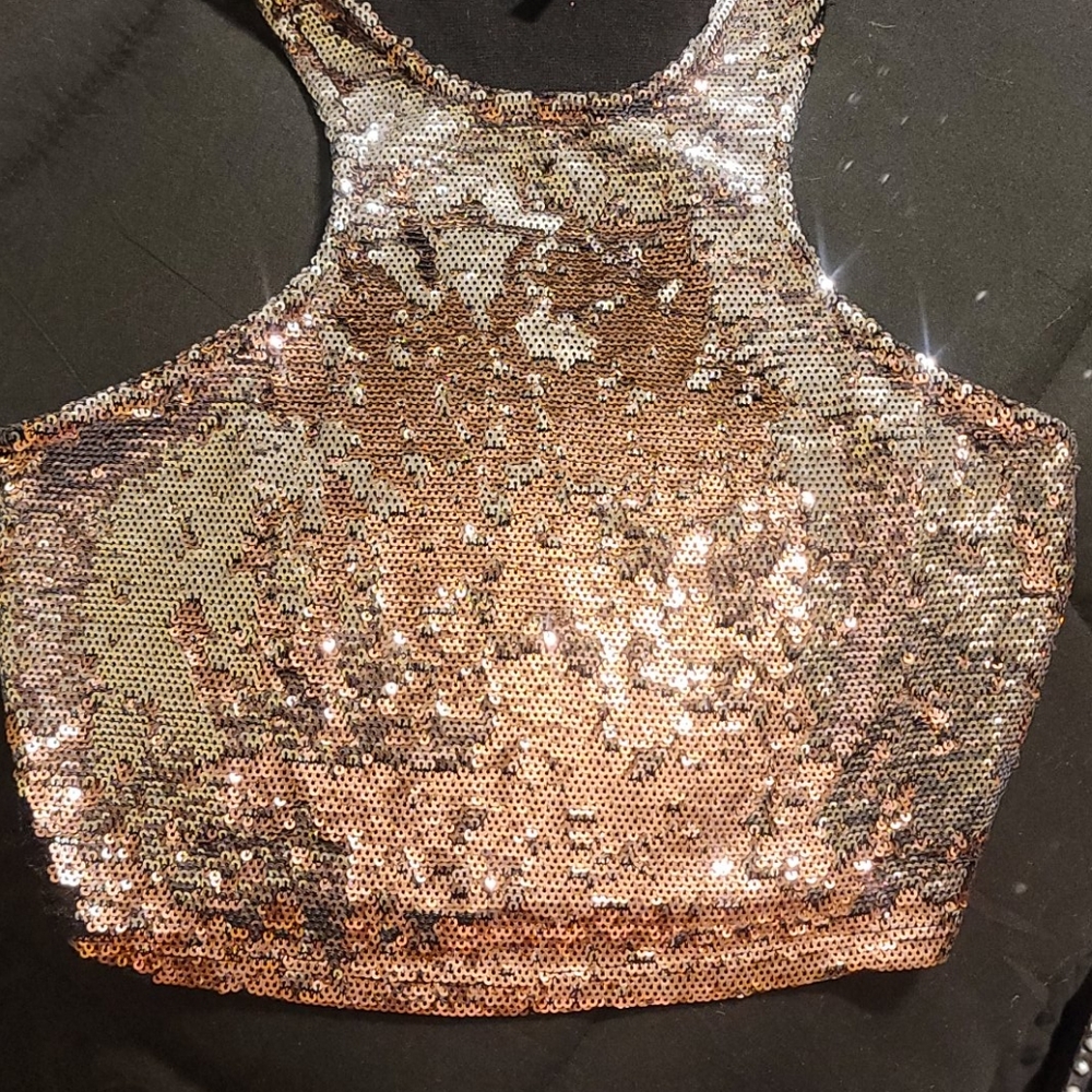 Silver/copper sequin razor back tank top - Picture 2 of 6